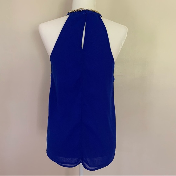 Royal blue blouse with gold chain. Racer back. - Picture 3 of 7